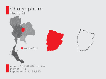 Position in Thailand A Set of Infographic Elements for the Province. and Area District Population and Outline. Vector with Gray Background.のイラスト素材