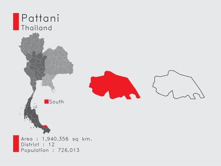 A Set of Infographic Elements for the Province Pattani Position in Thailand. and Area District Population and Outline. Vector with Gray Background.のイラスト素材