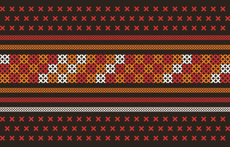 Abstract Seamless Ethnic Akha Embroidered fabric Pattern design for textile, clothes, background pattern, texture and furniture ornament print for carpet, wallpaper,のイラスト素材