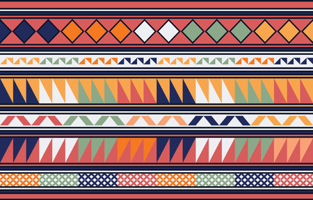 Abstract Seamless Ethnic Akha Embroidered fabric Pattern design for textile, clothes, background pattern, texture and furniture ornament print for carpet, wallpaper,のイラスト素材