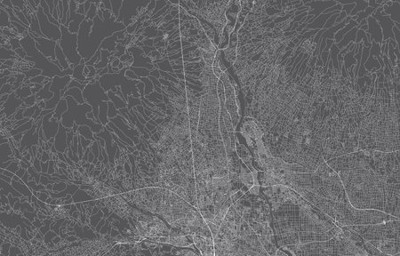 japan city map. vector illustration with black background, white outline, scene with japan city, town, road, street, map location, landmark, transportation. design for print,の写真素材