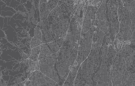 japan city map. vector illustration with black background, white outline, scene with japan city, town, road, street, map urban, location, landmark, transportation. design for printの写真素材