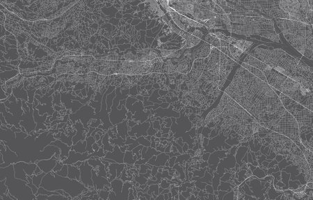 japan city map. vector illustration with black background, white outline, scene with japan city, town, road, street, map urban, location, landmark, transportation. design for printの写真素材