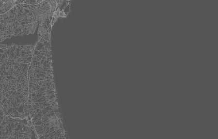 japan city map. vector illustration with black background, white outline, scene with japan city, town, road, street, map urban, location, landmark, transportation. design for printのイラスト素材