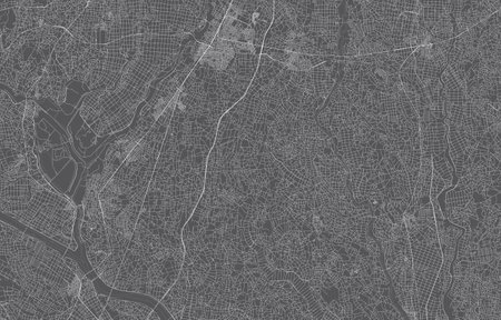 japan city map. vector illustration with black background, white outline, scene with japan city, town, road, street, map urban, location, landmark, transportation. design for printの写真素材