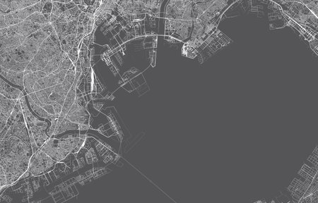 japan city map. vector illustration with black background, white outline, scene with japan city,...