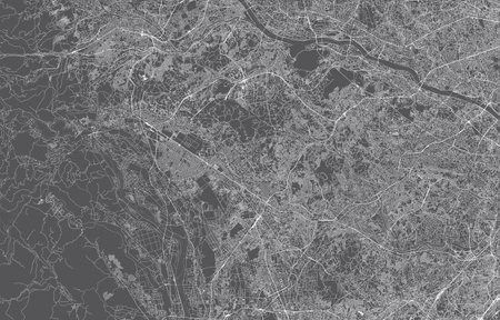 japan city map. vector illustration with black background, white outline, scene with japan city, town, road, street, map urban, location, landmark, transportation. design for printの写真素材