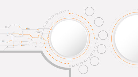 white grey circle technology background abstract. technology with line digital color grey, orange, dot, hi-tech, vector. circle technological for web banner, background, wallpaper,のイラスト素材