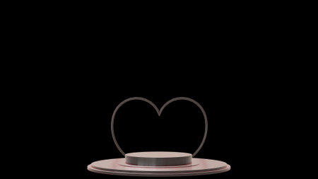 Valentines Day podium abstract. scene with Valentines object and black background, pink heart product display, luxury 3d render. stand for Valentines gift, showcase, cosmetic, podium product.の写真素材