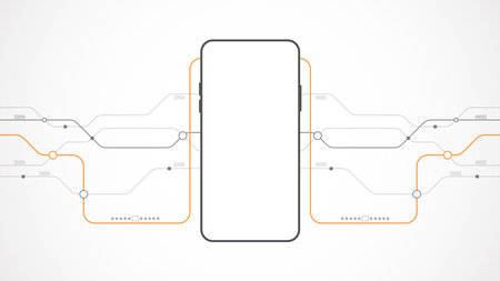 mobile phone technology background abstract. technology with line digital color grey, orange, dot, hi-tech, vector. circle technological for web banner, background, wallpaper,のイラスト素材