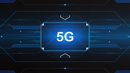 5G network technology background concept. 5G wireless Wi-fi connection internet, data, circle line, lights, technology Abstract, vector. 5G for web banner, web site, communication, transformation.のイラスト素材