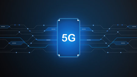 5G network technology background concept. 5G wireless Wi-fi connection internet, data, circle line,...