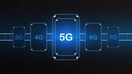 5G network technology background concept. 5G wireless Wi-fi connection internet, data, circle line,...