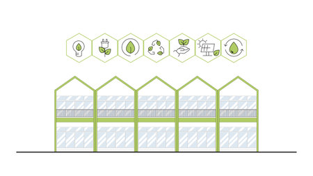 architecture eco sustainable environment concept. home with ecology, sustainability, environmentally, nature outline and green color, vector. architecture for web banner,のイラスト素材