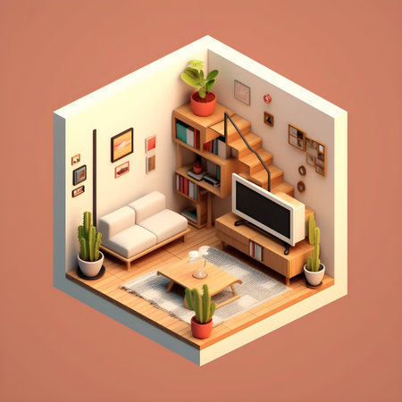 isometric interior room architecture generative AI illustration.の写真素材