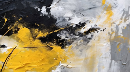 abstract oil painting on canvas texture with yellow, black and white colors generative AI.の写真素材
