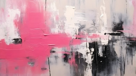 Abstract background with pink and black paint splashes on a white wall generative AI.の写真素材