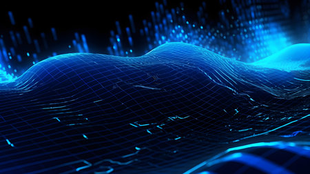abstract technology digital background with glowing lines and dots generative Ai.の写真素材