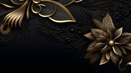 black luxury abstract background with lines and waves golden elegant texture backdrop generative Ai. wavy metallic dark light element illustration graphic gold art decoration premium shape.の写真素材