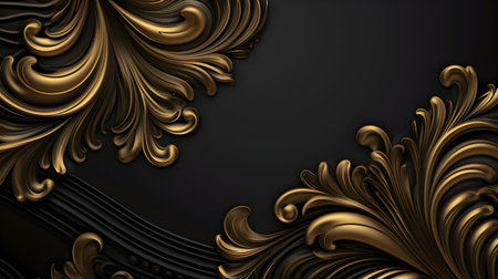 black luxury abstract background with lines and waves golden elegant texture backdrop generative Ai. wavy metallic dark light element illustration graphic gold art decoration premium shape.の写真素材