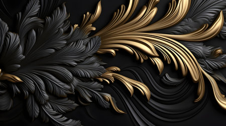 black luxury abstract background with lines and waves golden elegant texture backdrop generative Ai. wavy metallic dark light element illustration graphic gold art decoration premium shape.の写真素材