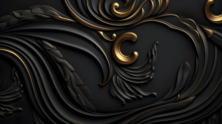 black luxury abstract background with lines and waves golden elegant texture backdrop generative Ai. wavy metallic dark light element illustration graphic gold art decoration premium shape.の写真素材