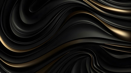 black luxury abstract background with lines and waves golden elegant texture backdrop generative Ai. wavy metallic dark light element illustration graphic gold art decoration premium shape.の写真素材