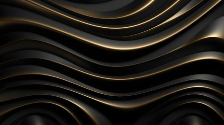 black luxury abstract background with lines and waves golden elegant texture backdrop generative Ai. wavy metallic dark light element illustration graphic gold art decoration premium shape.の写真素材