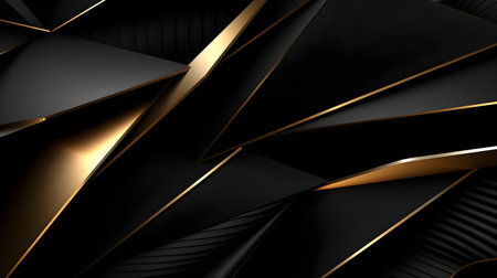 black luxury abstract background with lines and waves golden elegant texture backdrop generative Ai. wavy metallic dark light element illustration graphic gold art decoration premium shape.の写真素材