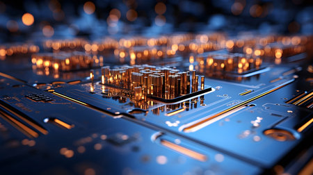 technology futuristic Network connection concept with connecting glowing dots and lines circuit background generative Ai. tech future modern connect communication business design web line.の写真素材