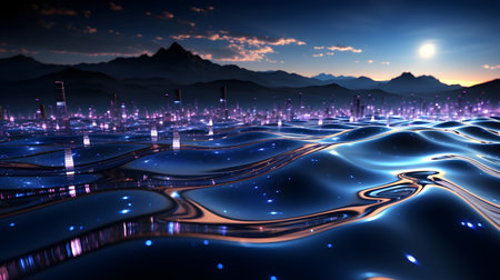 technology futuristic Network connection concept with connecting glowing dots and lines circuit background generative Ai. tech future modern connect communication business design web line.の写真素材