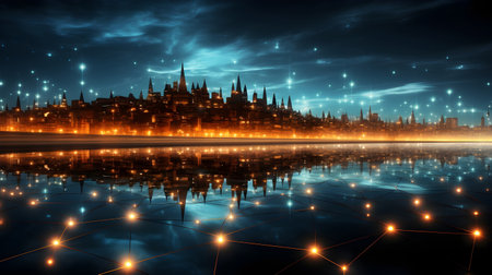 technology futuristic Network connection concept with connecting glowing dots and lines circuit background generative Ai. tech future modern connect communication business design web line.の写真素材