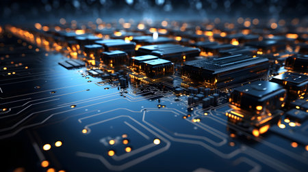 technology futuristic Network connection concept with connecting glowing dots and lines circuit background generative Ai. tech future modern connect communication business design web line.の写真素材