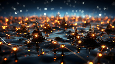 technology futuristic Network connection concept with connecting glowing dots and lines circuit background generative Ai. tech future modern connect communication business design web line.の写真素材
