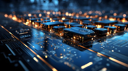 technology futuristic Network connection concept with connecting glowing dots and lines circuit background generative Ai. tech future modern connect communication business design web line.の写真素材