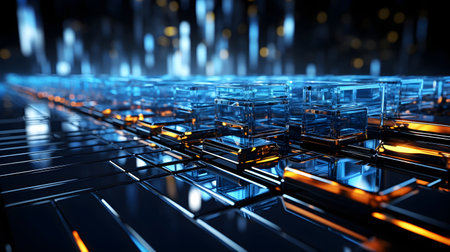 technology futuristic Network connection concept with connecting glowing dots and lines circuit background generative Ai. tech future modern connect communication business design web line.の写真素材