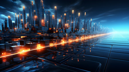 technology futuristic Network connection concept with connecting glowing dots and lines circuit background generative Ai. tech future modern connect communication business design web line.の写真素材