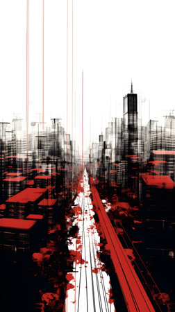 architecture abstract cityscape buildings with skyscrapers generative AI. urban background modern design structure construction exterior city illustration architectural facade window downtown.の写真素材