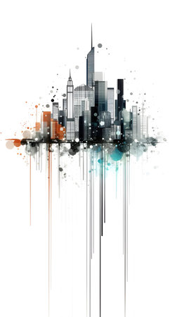 architecture abstract cityscape buildings with skyscrapers generative AI. urban background modern design structure construction exterior city illustration architectural facade window downtown.の写真素材