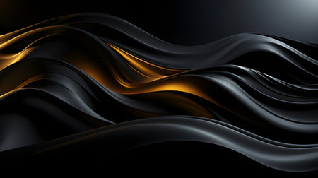 black luxury abstract background with lines and waves golden elegant texture backdrop generative Ai. wavy metallic dark light element illustration graphic gold art decoration premium shape.の写真素材