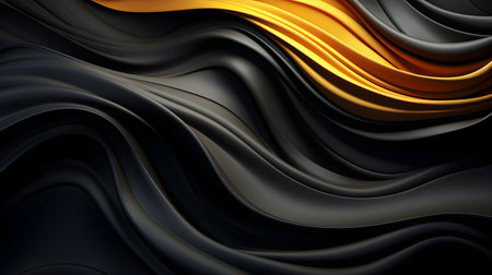 black luxury abstract background with lines and waves golden elegant texture backdrop generative Ai. wavy metallic dark light element illustration graphic gold art decoration premium shape.の写真素材