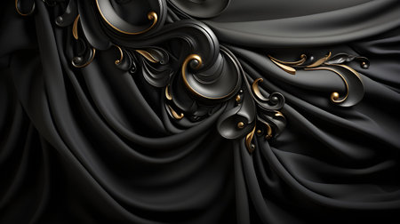 black luxury abstract background with lines and waves golden elegant texture backdrop generative Ai. wavy metallic dark light element illustration graphic gold art decoration premium shape.の写真素材