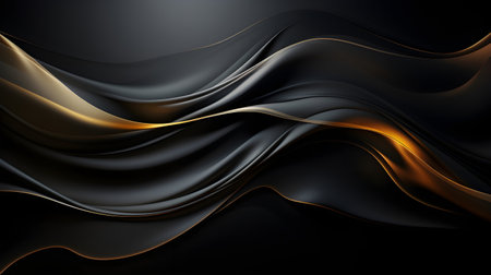 black luxury abstract background with lines and waves golden elegant texture backdrop generative Ai. wavy metallic dark light element illustration graphic gold art decoration premium shape.の写真素材