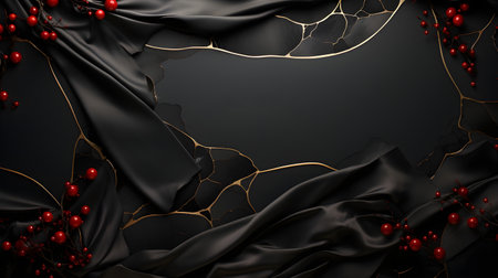 black luxury abstract background with lines and waves golden elegant texture backdrop generative Ai. wavy metallic dark light element illustration graphic gold art decoration premium shape.の写真素材