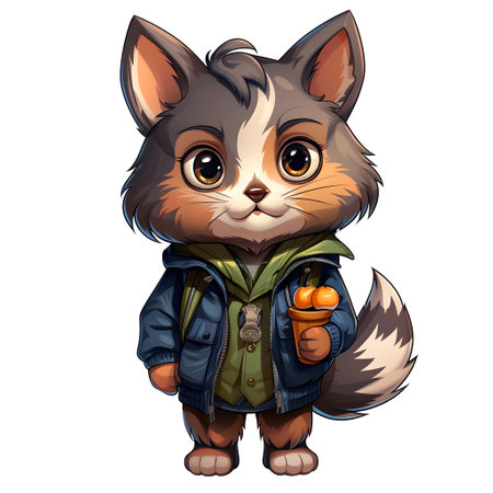 Cute cartoon cat in school uniform and backpack generative AI. animal kitten illustration character funny kitty minimal happy pet isolated smile print meow fun adorable design baby love little.の写真素材