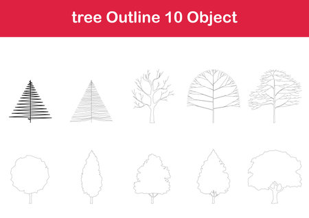 tree line drawing, Side view, graphics trees elements single object outline minimal plant symbol for architecture and landscape design. Vector illustration in stroke fill in white.のイラスト素材