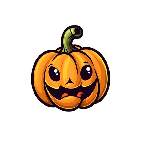 halloween cute cartoon pumpkin character smile isolated on white background generative AI.の写真素材