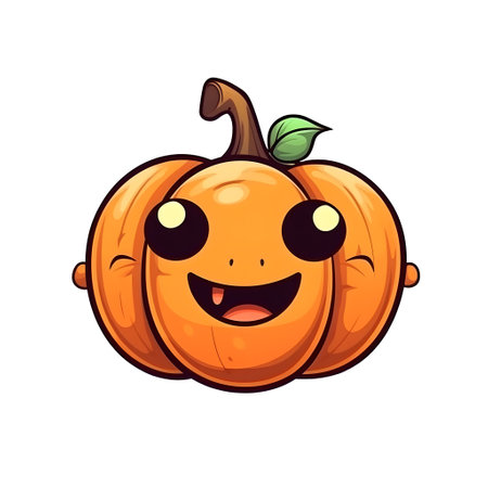 halloween cute cartoon pumpkin character smile isolated on white background generative AI. autumn icon object element orange white background. vegetable illustration design face fun funny happy.の素材