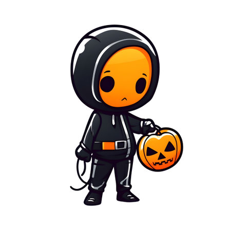 halloween cute cartoon character style generative AI. autumn icon object element orange white background. vegetable illustration design face fun funny happy.の写真素材
