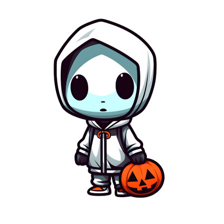 halloween cute cartoon character style generative AI. autumn icon object element orange white background. vegetable illustration design face fun funny happy.の写真素材